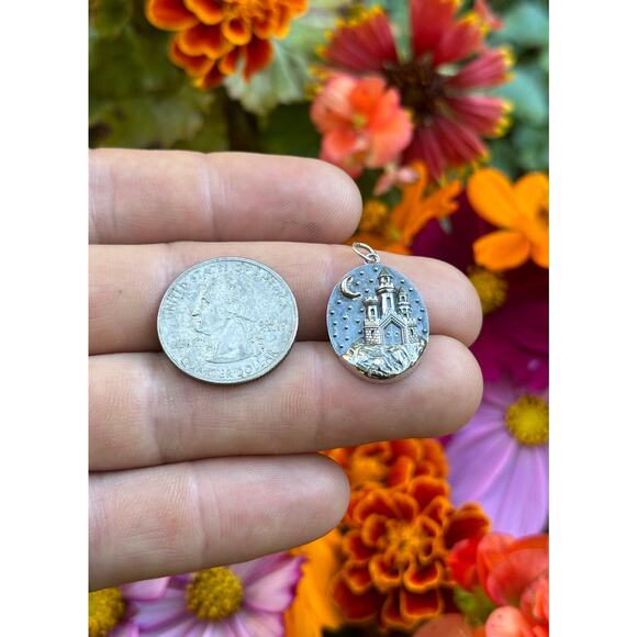 Sterling Silver Castle Charm with Bronze Moon Necklace - Picture 5 of 5
